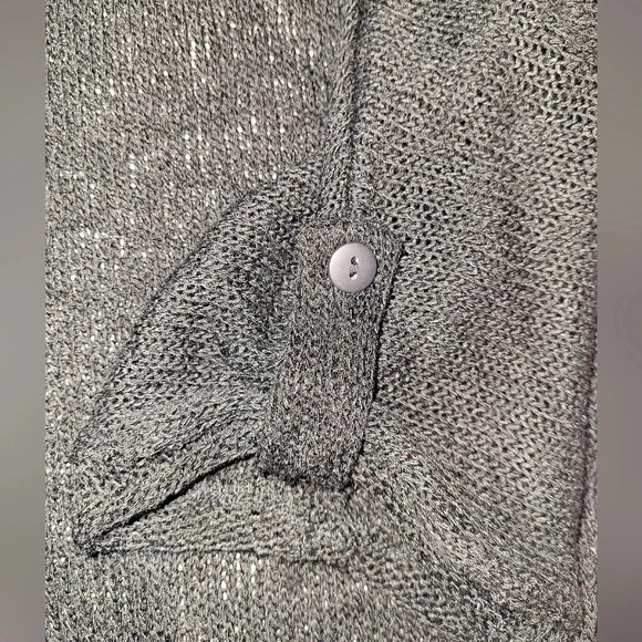 CLARA SUN WOO Semi Sheer Black Quarter Length Sleeve Raw Hem Tunic Sweater Top - Picture 3 of 6